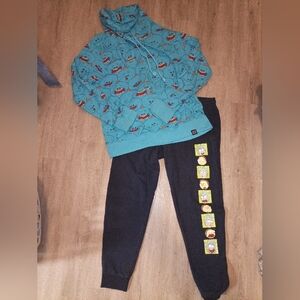 Teal Graphic Hoodie and Black Sweatpants Set